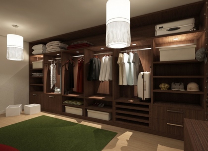 Классическая гардеробная комната из массива с подсветкой Владимир