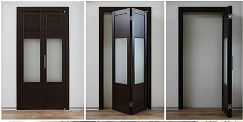 Шпонированные двери гармошка с матовыми стеклянными вставками Владимир