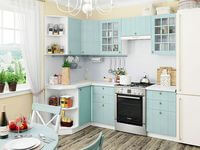 Небольшая угловая кухня в голубом и белом цвете Владимир